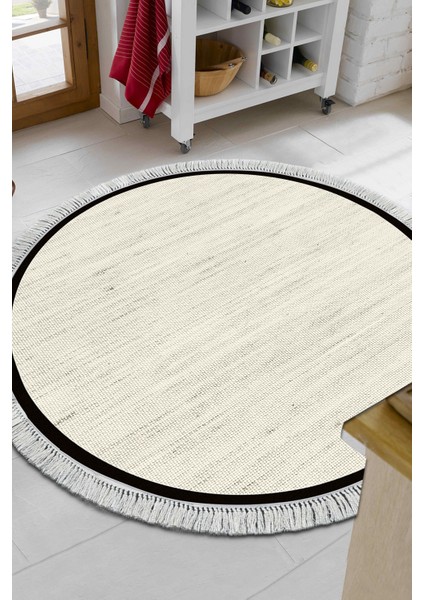 Kaymaz Dijital Mutfak & Salon Halı Toprak Saçaklı Yuvarlak Dokuma E5001 Bej Gri indirimleri
