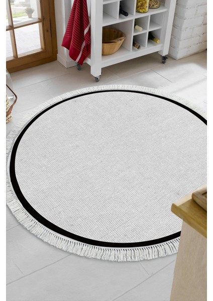 Kaymaz Dijital Mutfak & Salon Halı Toprak Saçaklı Yuvarlak Dokuma E5001 Gri indirimleri