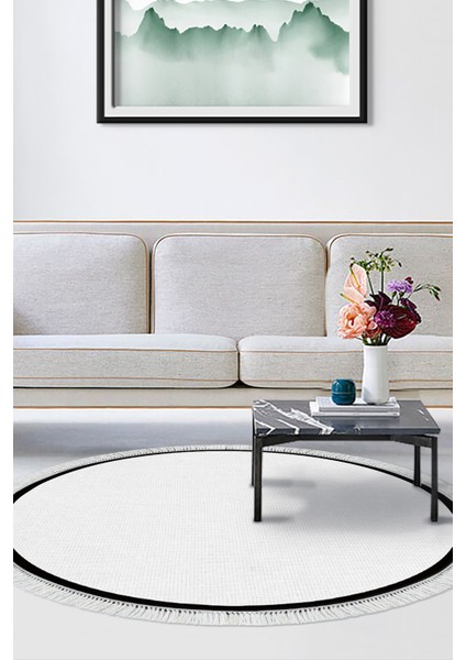 Kaymaz Dijital Mutfak & Salon Halı Toprak Saçaklı Yuvarlak Dokuma E5001 Açık Gri