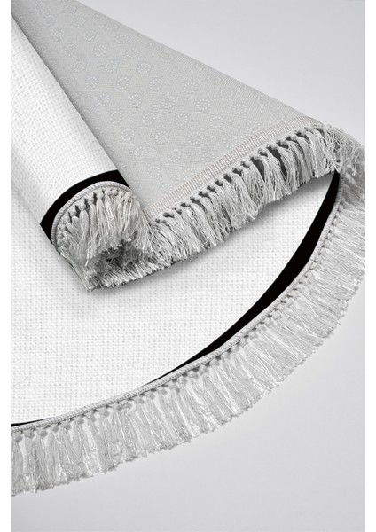 Kaymaz Dijital Mutfak & Salon Halı Toprak Saçaklı Yuvarlak Dokuma E5001 Açık Gri fırsatları