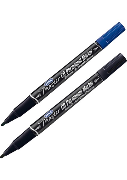 Master CD Permanent Marker Çift Uç Siyah ve Mavi 2li Set 6414