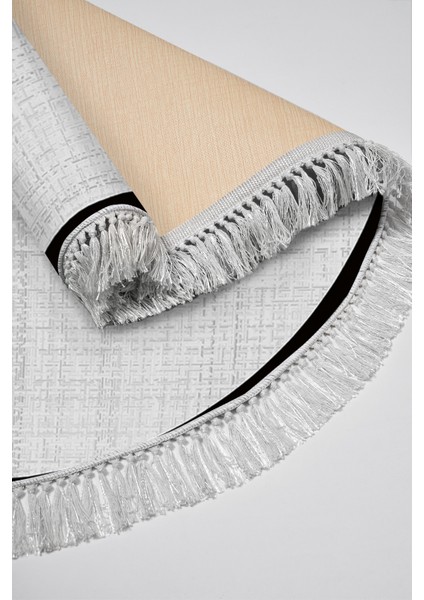 Kaymaz Dijital Mutfak & Salon Halı Saray Deri Saçaklı Yuvarlak Dokuma E5007 Açık Gri fırsatları