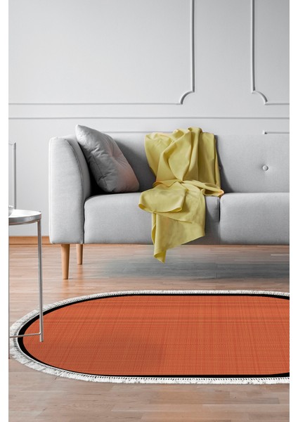 Kaymaz Dijital Mutfak & Salon Halı Saray Deri Saçaklı Oval Dokuma E5007 Kiremit