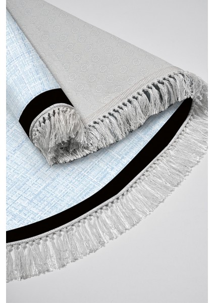Kaymaz Dijital Mutfak & Salon Halı Toprak Saçaklı Oval Dokuma E5007 Açık Mavi