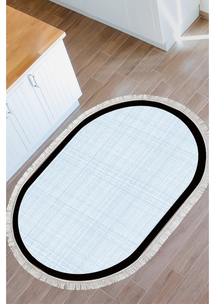 Kaymaz Dijital Mutfak & Salon Halı Toprak Saçaklı Oval Dokuma E5007 Açık Mavi