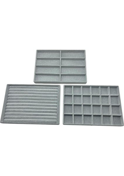 Yerli Üretim Süet Kumaş Gri Renk 34/24 cm 3 Lü Takım Çekmece Içi Takı Tablası fiyatları