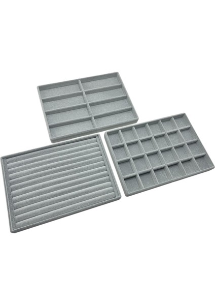 Yerli Üretim Süet Kumaş Gri Renk 34/24 cm 3 Lü Takım Çekmece Içi Takı Tablası fırsatları