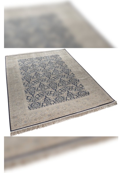 Halı Vendom Palace 5461 Lacivert Krem Yumuşak Dokulu Viskon ve Bambu 120 Tarak Ipek Halı