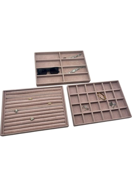 Yerli Üretim Süet Kumaş Pembe Renk 34/24 cm 3 Lü Takım Çekmece Içi Takı Tablası fiyatları