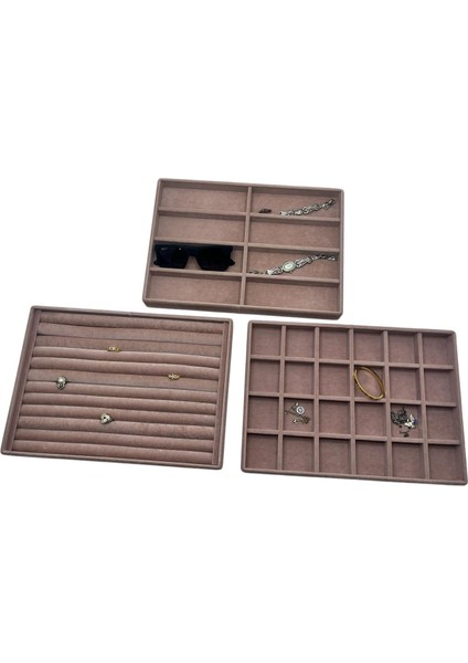 Yerli Üretim Süet Kumaş Pembe Renk 34/24 cm 3 Lü Takım Çekmece Içi Takı Tablası modelleri