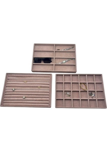 Yerli Üretim Süet Kumaş Pembe Renk 34/24 cm 3 Lü Takım Çekmece Içi Takı Tablası fırsatları