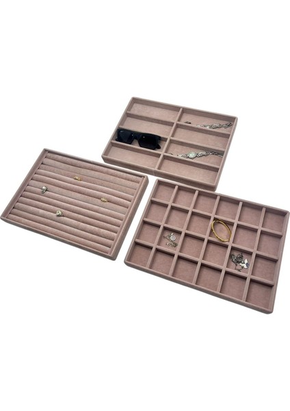 Yerli Üretim Süet Kumaş Pembe Renk 34/24 cm 3 Lü Takım Çekmece Içi Takı Tablası indirimleri