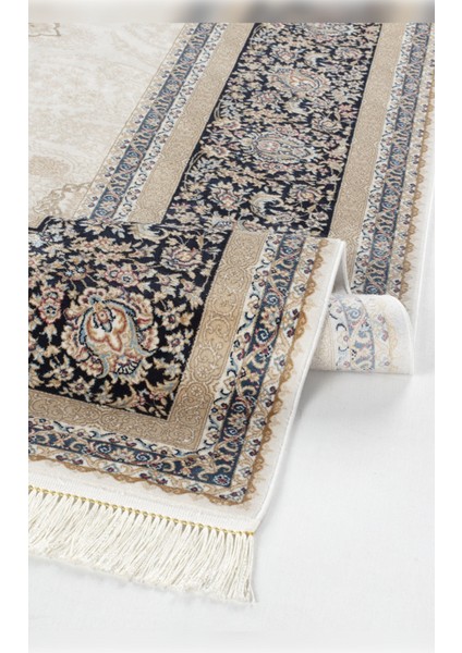 Halı Vendom Palace 5471 Lacivert Krem Yumuşak Dokulu Viskon ve Bambu 120 Tarak Ipek Halı