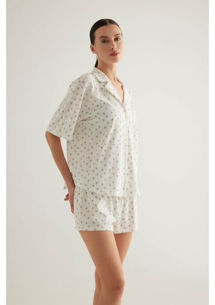 Kadın Pamuklu Kısa Kollu Gömlek Pijama Üstü modelleri