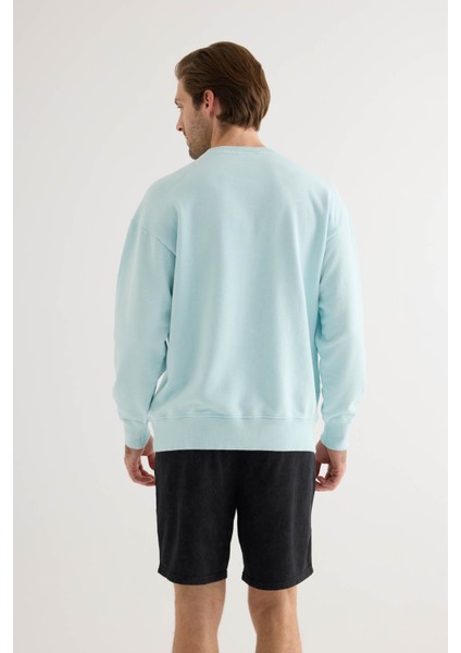 Erkek Pamuklu Yıkamalı Üç Iplik Uzun Kollu Sweatshirt