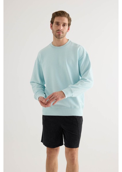 Erkek Pamuklu Yıkamalı Üç Iplik Uzun Kollu Sweatshirt