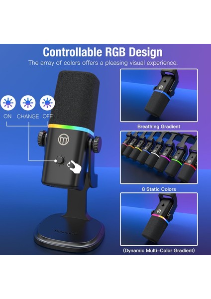 Profesyonel Stüdyo Mikrofon Kayıt Condenser Masaüstü Canlı Yayın Mikrofonu Pc USB C, Oyun, Podcast, Kayıt, Yayın, Asmr Sessiz/eko, Telefon Adaptörü, Mac, Winows ile Uyumlu Kd8 - Siyah