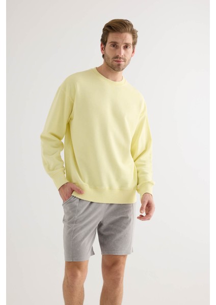 Erkek Pamuklu Yıkamalı Üç Iplik Uzun Kollu Sweatshirt