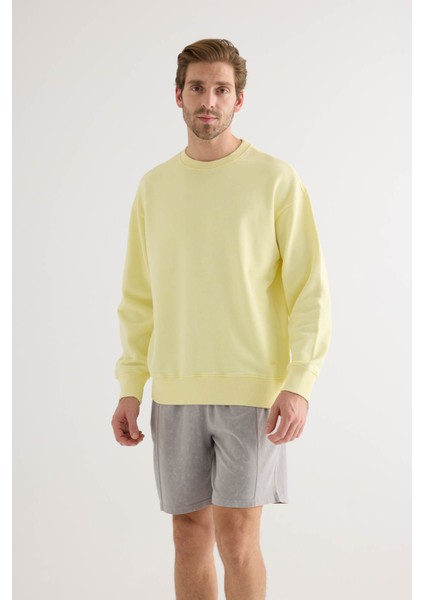 Erkek Pamuklu Yıkamalı Üç Iplik Uzun Kollu Sweatshirt