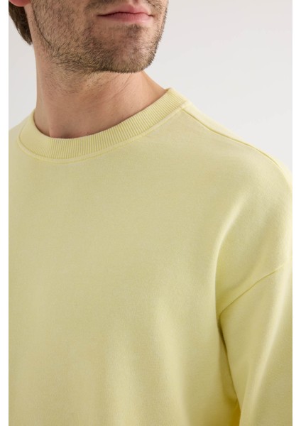 Erkek Pamuklu Yıkamalı Üç Iplik Uzun Kollu Sweatshirt