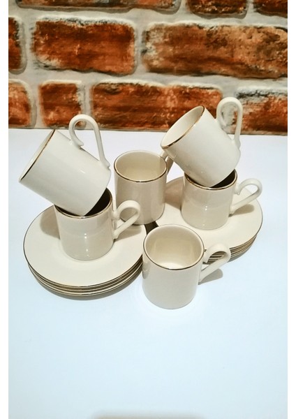 Altın Yaldızlı Porselen Kahve Fincanı-Fincan Takımı-6 Kişilik