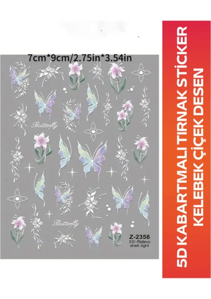 5d Kabartmalı Nail Art Tırnak Sticker Kelebek Çiçek Desen Z-2358 fiyatları