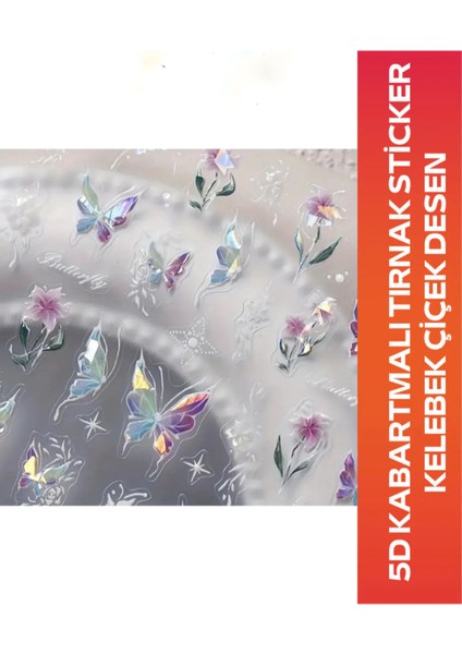 5d Kabartmalı Nail Art Tırnak Sticker Kelebek Çiçek Desen Z-2358 modelleri