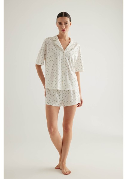 Kadın Pamuklu Gömlek Yaka Şortlu Pijama Takımı fiyatları