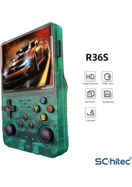 3.5 Inç Otg Çıkışlı Taşınabilir Retro Oyun Konsolu 15000+ Oyunlu El Atari Şeffaf Yeşil R36S
