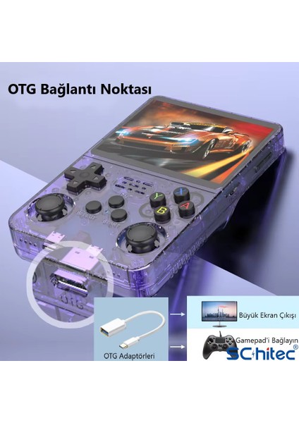 3.5 Inç Otg Çıkışlı Taşınabilir Retro Oyun Konsolu 15000+ Oyunlu El Atari Şeffaf Yeşil R36S