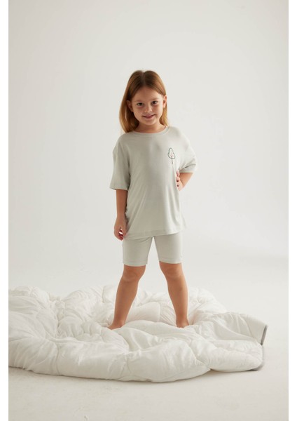 Kız Çocuk Viscose Kısa Kollu Taytlı Pijama Takımı
