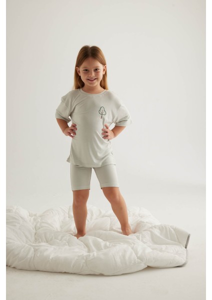 Kız Çocuk Viscose Kısa Kollu Taytlı Pijama Takımı