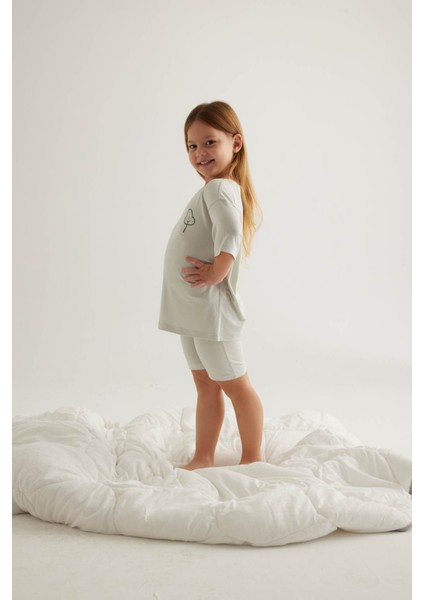 Kız Çocuk Viscose Kısa Kollu Taytlı Pijama Takımı
