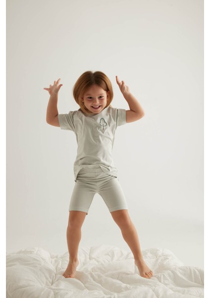 Kız Çocuk Viscose Kısa Kollu Taytlı Pijama Takımı