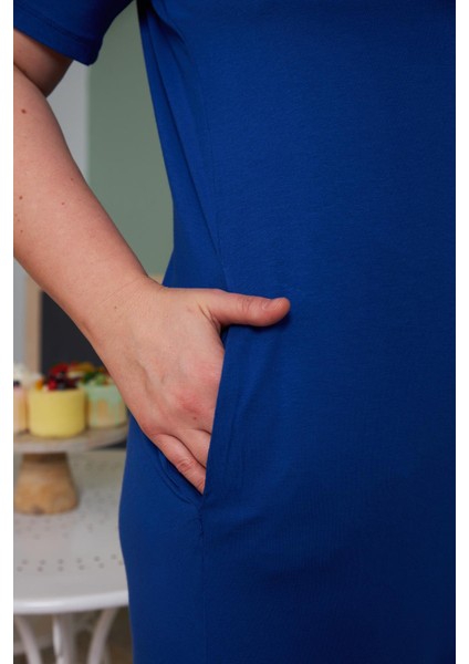 Asimetrik Kesim Sırt Kemer Detaylı Büyük Beden Elbise Saks fiyatları