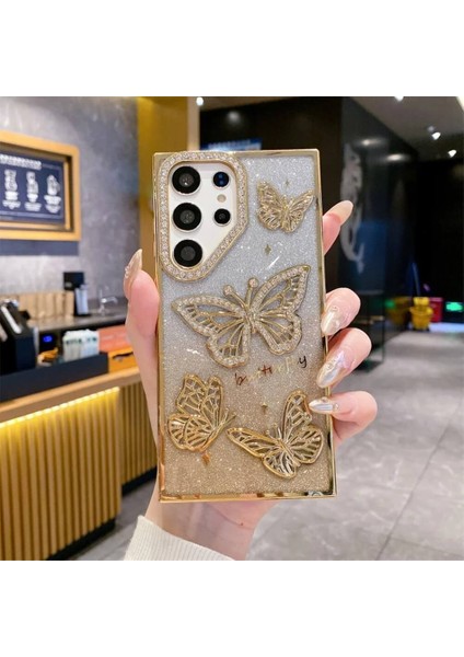 Yuax Samsung Galaxy A26 Uyumlu Kılıf Taşlı Kelebek Figürlü Yumuşak Silikon Case Gold