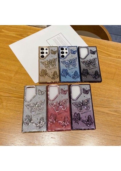 Yuax Samsung Galaxy A26 Uyumlu Kılıf Taşlı Kelebek Figürlü Yumuşak Silikon Case Gold modelleri