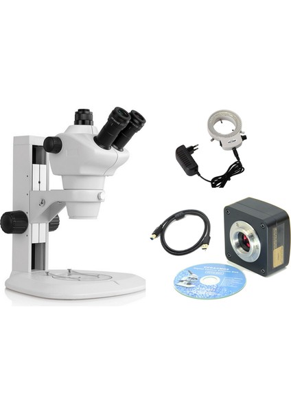 Opto-Edu Dijital Mikroskop Trinoküler Stereo Zum 8mp USB Kamera LED Halka Ile