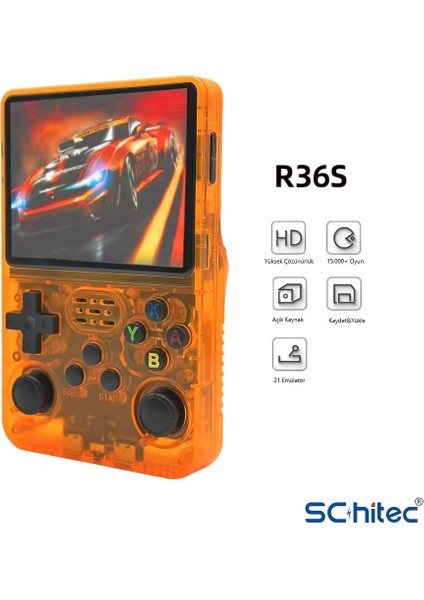 3.5 Inç Otg Çıkışlı Taşınabilir Retro Oyun Konsolu 15000+ Oyunlu El Atari Şeffaf Turuncu R36S modelleri