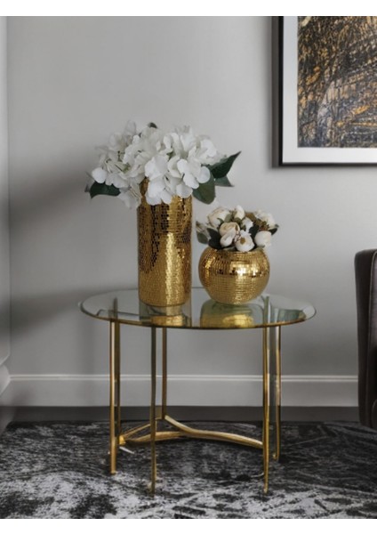 Işıltı Home Desıgn Aynalı Cam Vazo Koyu Gold 2 Li Set