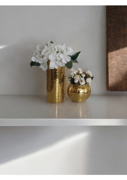 Işıltı Home Desıgn Aynalı Cam Vazo Koyu Gold 2 Li Set indirimleri