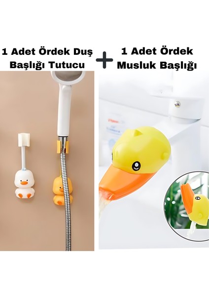 1 Adet Ördek Duş Başlığı Tutucu ve 1 Adet Ördek Musluk Uzatma Başlığı Banyo Seti