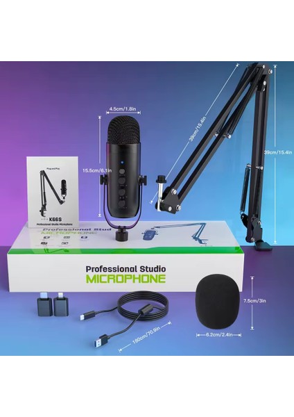 Bilgisayar Standlı Mikrofon Profesyonel Podcast Mikrofon Kiti Tak Çalıştır USB Kablolu Pc Dizüstü Bilgisayar Için Vlog Canlı Yayın K66S