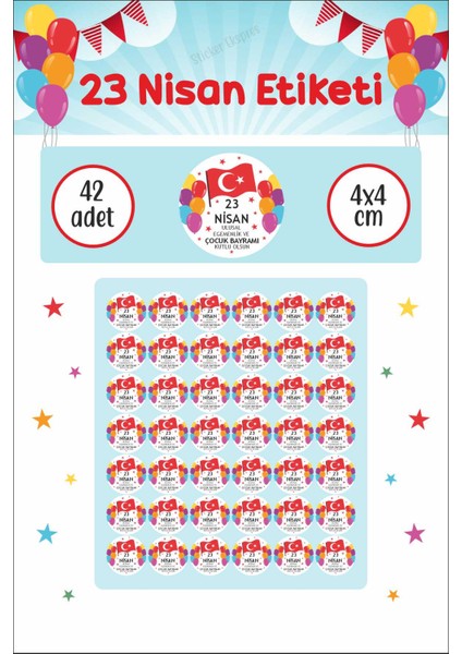 23 Nisan Etiketi Renkli Balonlu ve Bayraklı Ulusal Egemenlik ve Çocuk Bayramı Sticker
