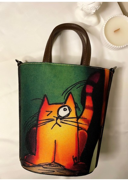 Bohem- Kova Model Kedi Temalı Uzun ve Kısa Askılı Çanta fiyatları