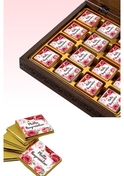 Kare Şeklinde Pembe Kırmızı Güllü Iyi Bayramlar Etiketi Ramazan Bayramı Kurban Bayramı Sticker modelleri