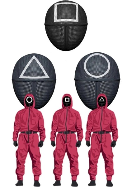 Squid Game Kalamar Oyunu Yüz Maskeleri Kare Üçgen Daire Yönetici Maske Set