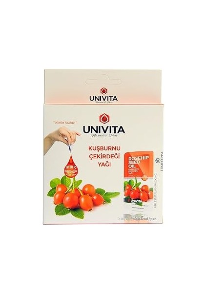 Univita %100 Doğal Soğuk Sıkım Kuşburnu Çekirdeği Yağı - Rosehip Seed Oil 3 ml x 6 Adet
