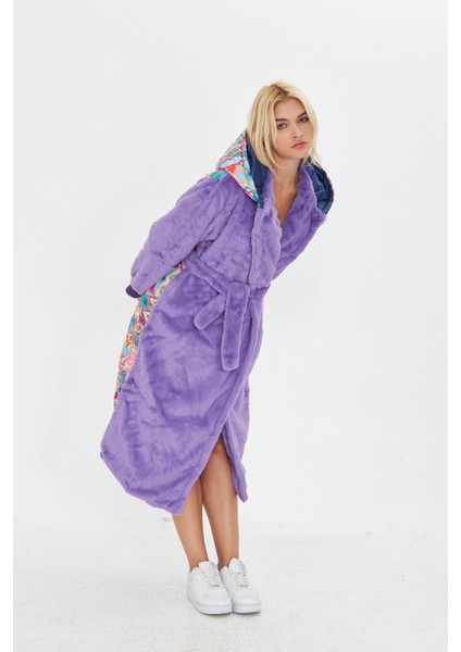 Mor Yumuşacık Pelüş Arkası Desenli Polar