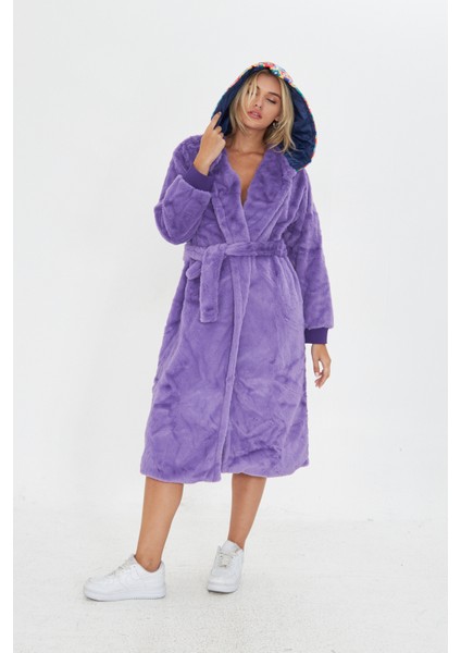 Mor Yumuşacık Pelüş Arkası Desenli Polar modelleri